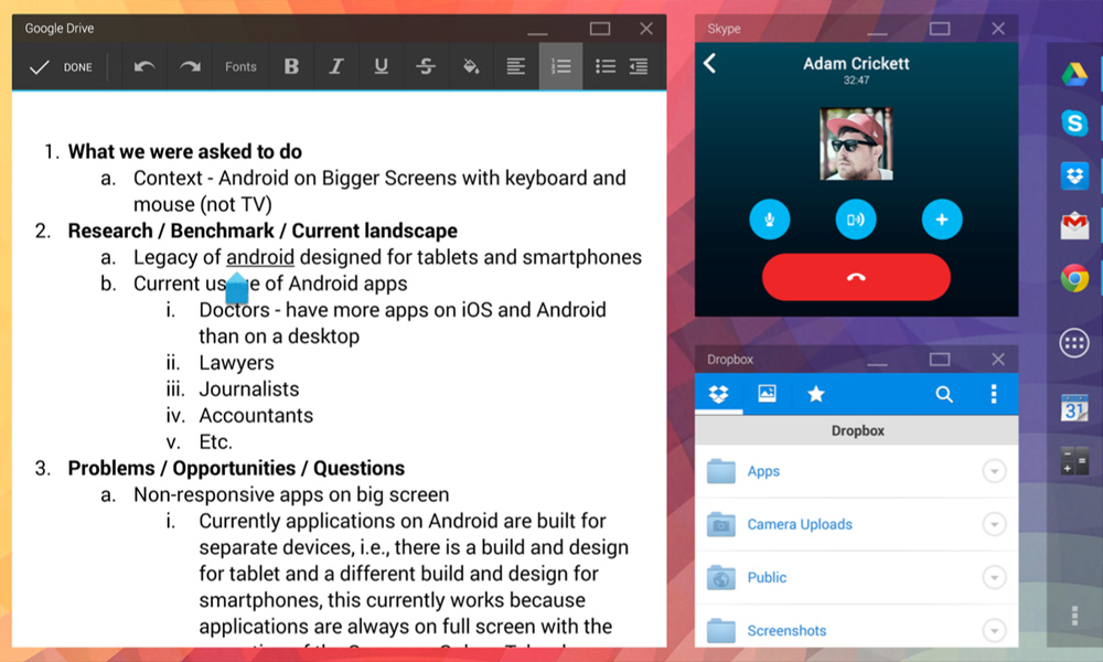 Touch-oriented multi-window layout on a tablet