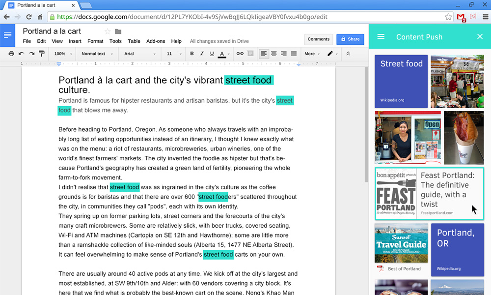 Google Doc with a side panel of related images